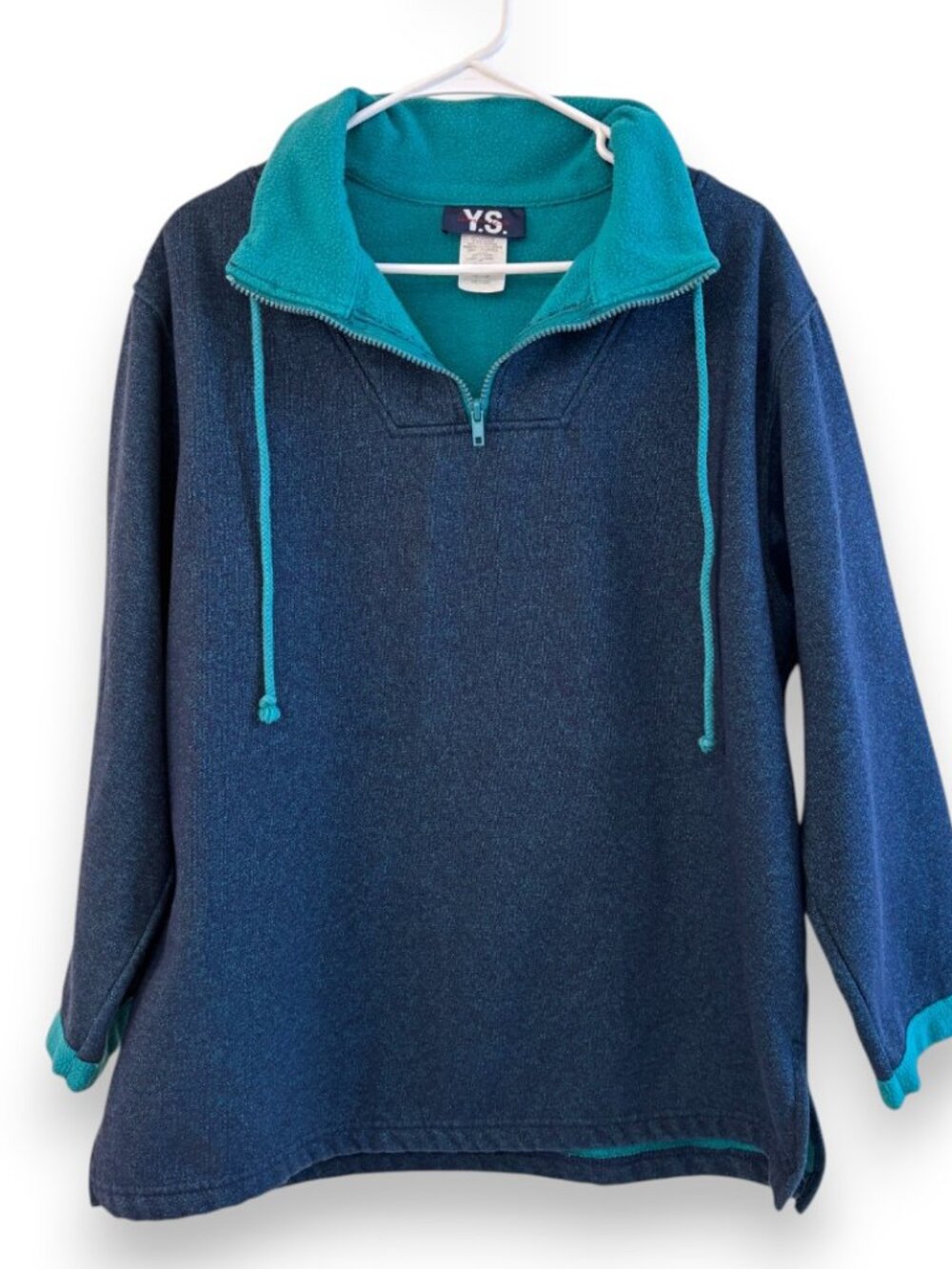 Y.S. America Vintage 90s Quarter Zip Sweatshirt Color Block Teal Gorpcore Medium
